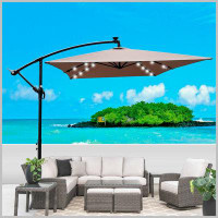 Arlmont & Co. Modern Outdoor Patio Umbrella Solar Powered LED Lighted With Crank