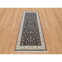 Isabelline 3'10"x9'7" Blue Nain All Over Flower Design 250 KPSI Pure Wool Hand Knotted Wide Runner Rug 5E4B298C3C0A49EEB