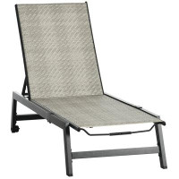 Outsunny Patio Lounger w/ 5-Level Backrest & Wheels, Sun Lounger, Grey