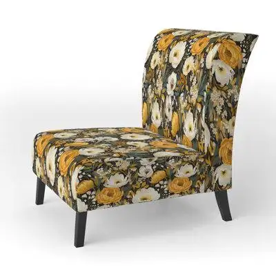Red Barrel Studio Yellow Bohemian Bliss Floral Pattern - Upholstered Cottage Accent Chair