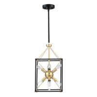 Everly Quinn 9-Light Modern Rectangle Lantern Pendant Light With Black and Soft Gold Finish And Gold Accents