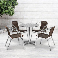 Flash Furniture 23.5'' Round Aluminum Indoor-Outdoor Table Set with 4 Rattan Chairs