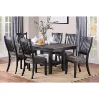 Wildon Home® Transitional Dining Room 7Pc Set, Dining Table With Shelf And 6X Side Chairs Upholstered Unique Back Chairs