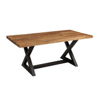 Gracie Oaks American simple solid wood and iron rectangular household dining table