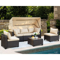 Red Barrel Studio 6 Pieces Patio Furniture Set Daybed with Retractable Canopy and Adjustable Backrest