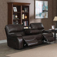 Wildon Home® Willemse Motion Sofa with Drop-down Table Dark Brown