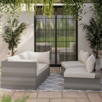 Sand & Stable™ Sorren 60.7" Wide Outdoor Wicker Sectional Sunbed with Cushions