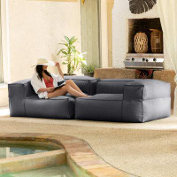 Hokku Designs Mandile 100'' Wide Outdoor L-Shaped Loveseat with Cushions