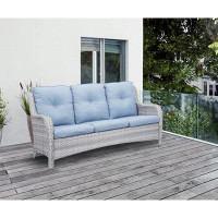 Hummuh Carolina 75" Wide Outdoor Wicker Patio Sofa with Cushions