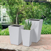 Latitude Run® Kante 3 Piece 24", 18" and 15.7" Tall Tapered Pure White Concrete Metal Indoor Outdoor Planters, w/ Draina
