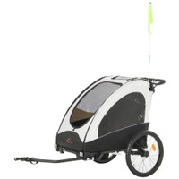 CHILD BIKE TRAILER 3 IN1 FOLDABLE JOGGER 2-SEATER PUSHCAR TRANSPORT BUGGY CARRIER WITH SHOCK ABSORBER SYSTEM RUBBER TIRE