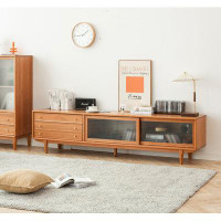 Orren Ellis North America Fas Grade Solid Cherry Wood Tv Cabinet With Chinese Changhong Glass Doors, Two Drawer Storage