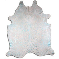 Foundry Select ACID WASHED HAIR ON COWHIDE BLUE METALLIC ON WHITE 3 - 5 M GRADE A
