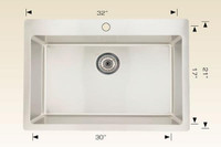 Drop In / Top Mount, 4 Sizes, 18 gauge Radius Corner Flush Mount Single Bowl Kitchen Sink  ( 20, 23, 28 & 32 W)