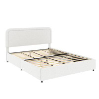 Ivy Bronx Queen Size Ivory Boucle Upholstered Platform Bed with Patented 4 Drawers Storage