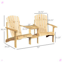 Highland Dunes Wooden Adirondack Chair For Two, Outdoor Fire Pit Chair Set With Table & Umbrella Hole, Patio Chairs