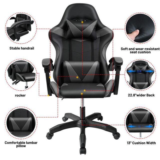NEW BLACK & GRAY GAMING OFFICE CHAIR AMCGC11 in Other in Alberta - Image 3