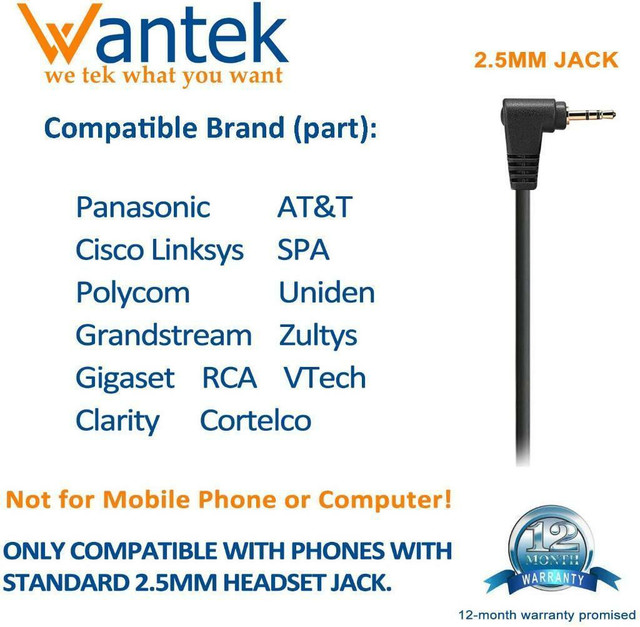 Wantek 2.5mm Telephone Headset Binaural with Noise Canceling Mic for Cisco Linksys SPA Grandstream Polycom Panasonic Zul in General Electronics in Ottawa / Gatineau Area - Image 2