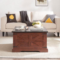 August Grove Farmhouse Square Coffee Table With Large Hidden Storage: Rustic Barn Design, Hinged Lift Top - Oak 31.5''x3