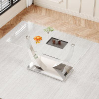 Latitude Run® Rectangle Tempered Glass Dining Table With Stainless Steel Legs