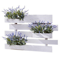 Primrue Lavender And Eucalyptus In White Wooden Slat Wall Hanging