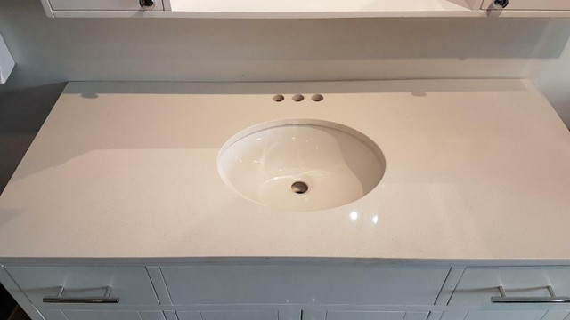 48 x 22 x 3/4 Off White Quartz Counter top w Oval Porcelain Undermount Sink  In Stock in Cabinets & Countertops in Edmonton