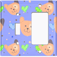 WorldAcc Metal Light Switch Plate Outlet Cover (Teddy Bears Green Hearts Purple - (L) Single Toggle / (R) Single Rocker)