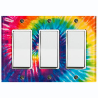 WorldAcc Metal Light Switch Plate Outlet Cover (Colorful Tie Die - Triple Rocker)
