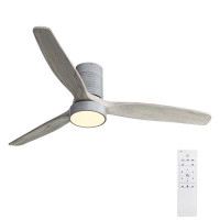 Ivy Bronx LED Ceiling Fan With Dimmable 6 Speed Remote Silver 3 Solid Wood Blade Reversible DC Motor