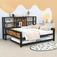17 Stories Venturia Full Size Metal Daybed with Shelves and Twin Size Trundle