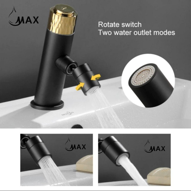 Smart Punch Knob Rotate Swivel Spout Bathroom Faucet Matte Black,Shiny Gold Knob Finish in Plumbing, Sinks, Toilets & Showers