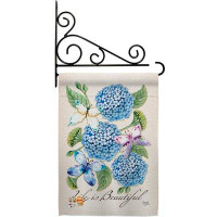 Breeze Decor Life Is Beautiful Hydrangeas - Impressions Decorative Metal Fansy Wall Bracket Garden Flag Set GS104081-BO-