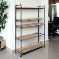 HOMEROOT 65" Brown and Black Metal Five Tier Etagere Bookcase