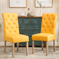 Wildon Home® Roundhill Furniture Habit Solid Wood Tufted Parsons Yellow Dining Chair, Set Of 2,