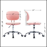 Wrought Studio Teddy Velvet Makeup Pink Office Desk Chair Bling Desk, Armless Vanity Desk Task Chair With Wheels 360°,Bl