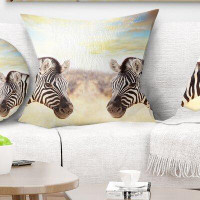 East Urban Home African Zebras Face to Face at Sunset Pillow