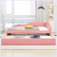 awesomeview Modern PU Upholstered Tufted Daybed With Trundle