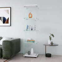 Ebern Designs Glass Display Cabinet 4 Shelves With Door, Floor Standing Curio Bookshelf For Living Room Bedroom Office