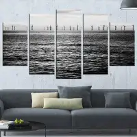 Made in Canada - Design Art 'Wind Turbines' 5 Piece Wall Art on Wrapped Canvas Set in Black/White