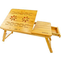 5 Star Super Deals Large Bamboo Laptop Portable Table Tray Desk - Height Adjustable, Foldable, 8 Tilting Angle's, Cup Ho