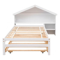 Harper Orchard Solid Wood Storage House Bed With Trundle And Bookcase