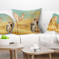 East Urban Home Watercolor Animal Wandering Camels Pillow