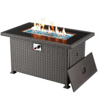 Arlmont & Co. Rylaey 24.8" H x 44.1" W Polyresin Propane Outdoor Fire Pit Table with Lid