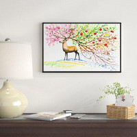 East Urban Home 'Deer with Beautiful Horn' Framed Oil Painting Print on Wrapped Canvas