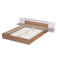 Latitude Run® Queen Size bed, Platform Bed with Headboard, Shelves, USB Ports and Sockets