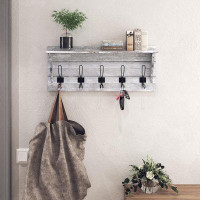 Gracie Oaks Rustic Wall Mounted Coat Rack With Shelf - Solid Wood 24" Entryway Shelf With 5 Coat Hangers. Perfect Touch