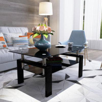 Wrought Studio Rectangle Black Glass Coffee Table, Clear Coffee Table,Modern Side Centre Tables For Living Room,Living R