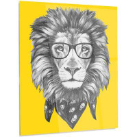 Made in Canada - Design Art 'Lion with Glasses and Scarf' Graphic Art on Metal