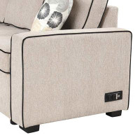 Latitude Run® 83" L-Shaped Pull Out Sofa Bed with 2 USB ports, 2 Power Sockets and 3 Pillows