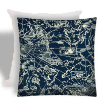 HomeRoots Navy Nautical Indoor Outdoor Zippered Pillow